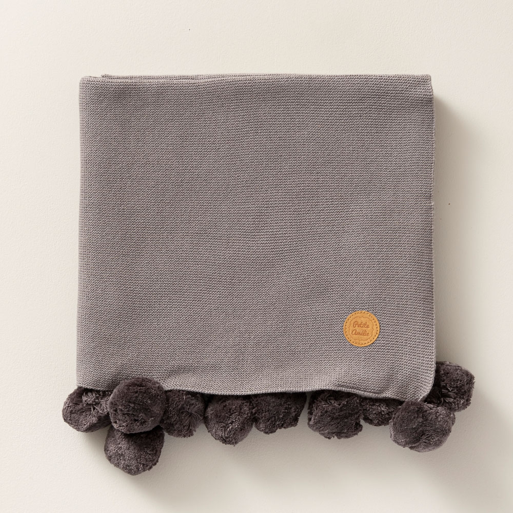Children's Blanket with Pom-Poms | 150x100 cm | Cadet grey