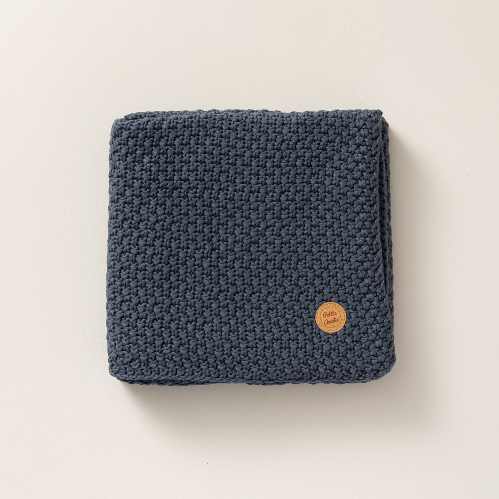 Cot Blanket Knitted Cotton | 80x100 cm | Navy Blue