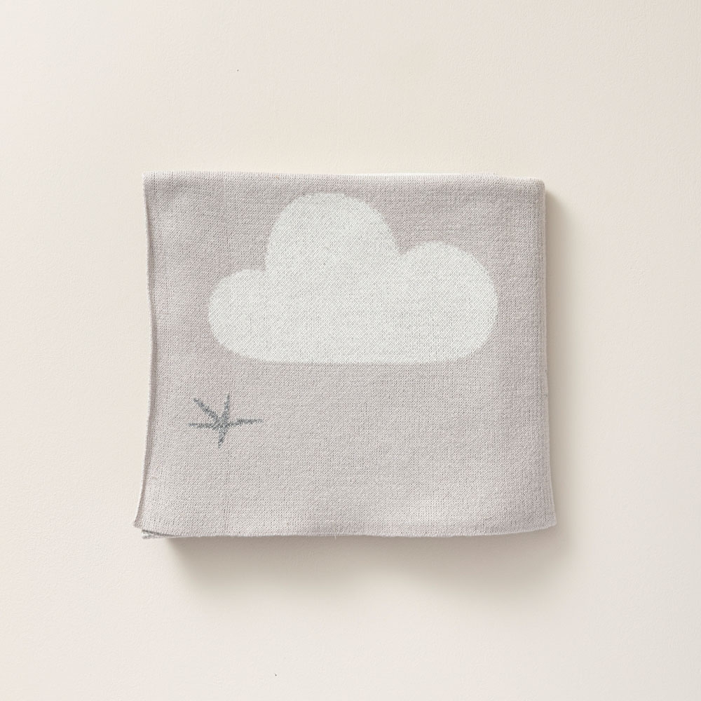 Cot Blanket Cotton Clouds and Stars | 80x100 cm | Light Grey