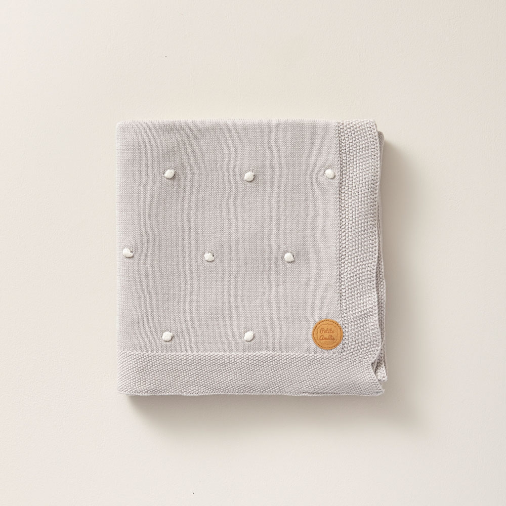 Organic Cotton Cot Blanket White Dots | 80x100 cm | Light Grey
