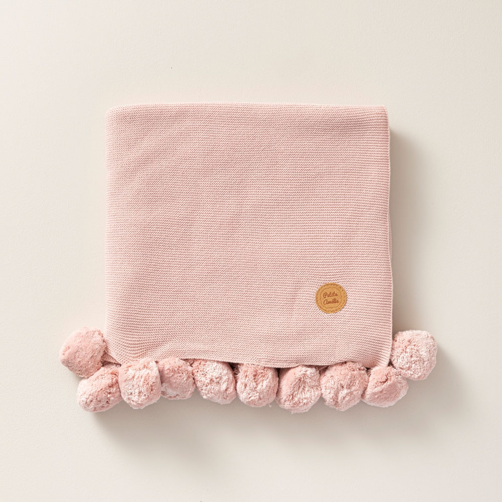 Baby Blanket with Pom-Poms | 80x100 cm | Pink