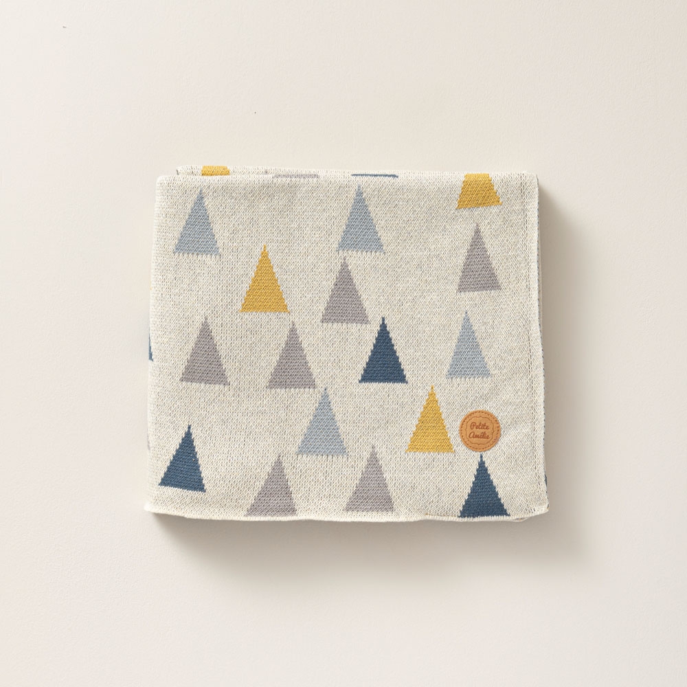 Cot Blanket with Coloured Triangles | 80x100 cm | Light Grey