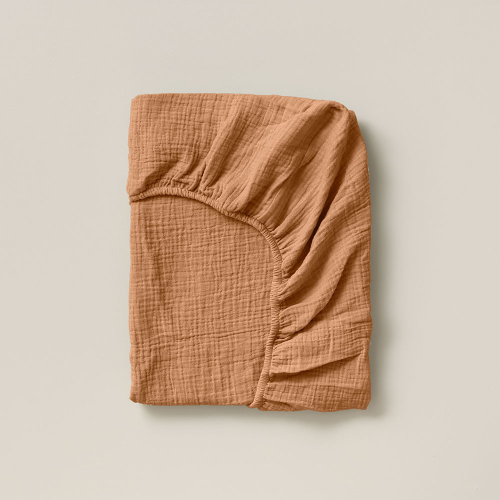 FITTED SHEET 90 X 200 CM MUSLIN COTTON | TAN