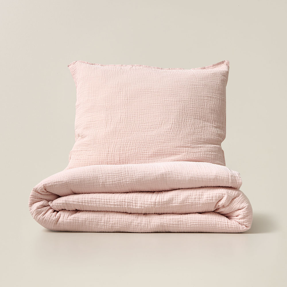 Muslin cotton duvet cover set incl. pillow case cover | 120x150cm | Pink