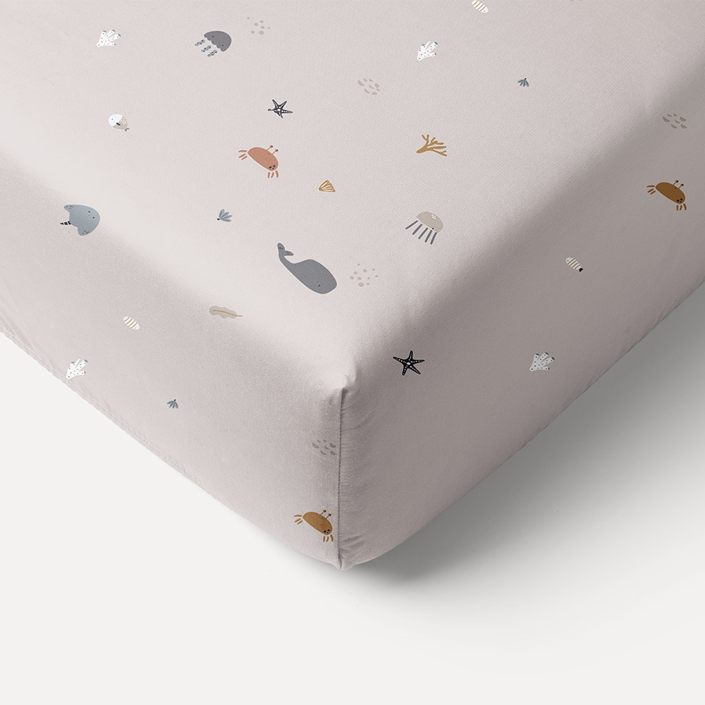 TODDLER BED FITTED SHEET 70x140 CM «SEA LIFE» | BEIGE-SAND