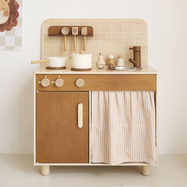 Wooden play kitchen «Noyer» | Incl. 12-piece accessory set | Walnut