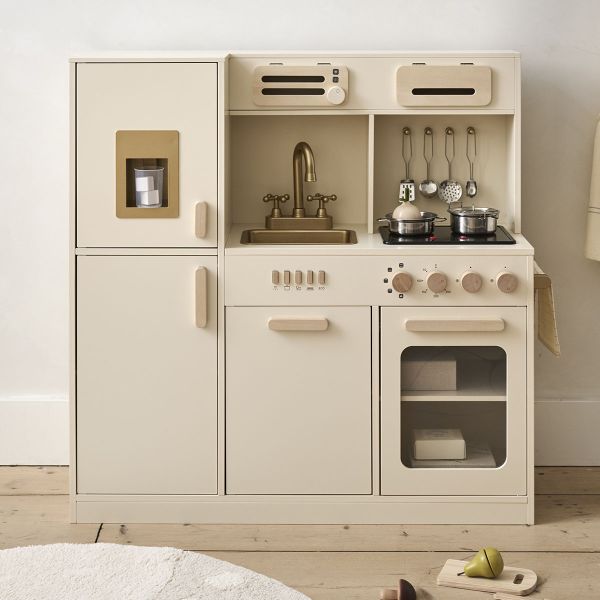 Wooden play kitchen XL «Noisette» | incl. 9-piece accessory set | Beige