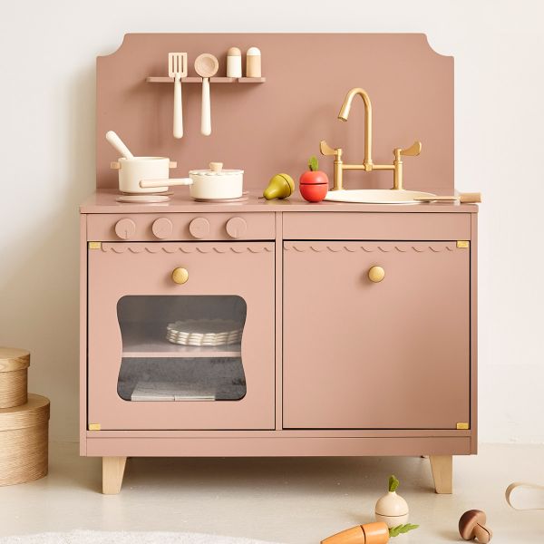 Wooden play kitchen «Sorbier» | Incl. 13-piece accessory set | Mokka
