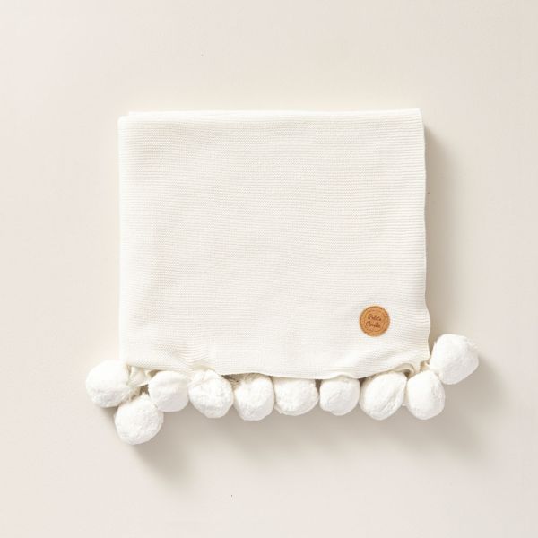 100x80cm ivory white pom pom baby blanket petite amelie