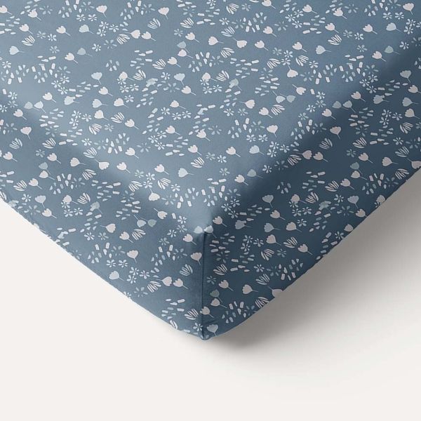 120x60cm girls blue fitted sheet with dainty flower print petite amelie