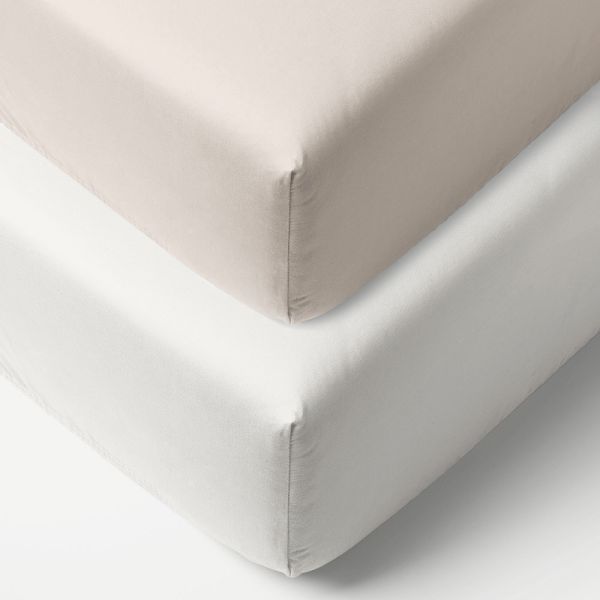 2 pack organic cotton sheets 90x45 white and light taupe from Petite Amélie