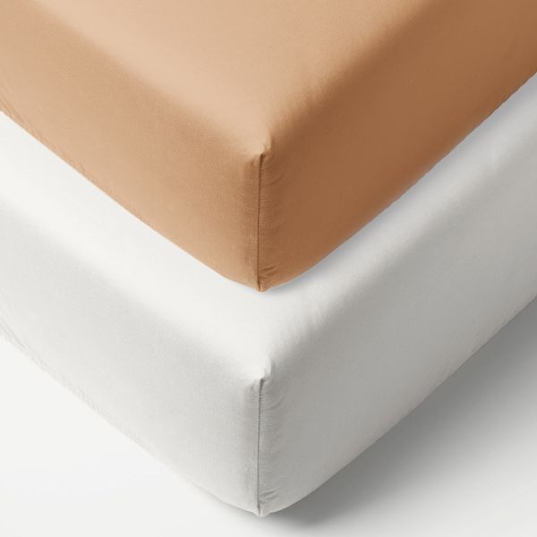 2-pack organic cotton sheets 90x45 white and tan from Petite Amélie