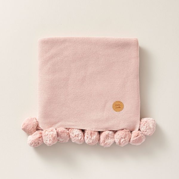 80x100cm pom pom baby blanket in pink petite amelie