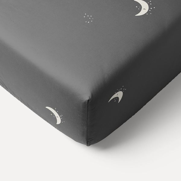 90x40 moon star printed charcoal grey fitted sheet petite amelie