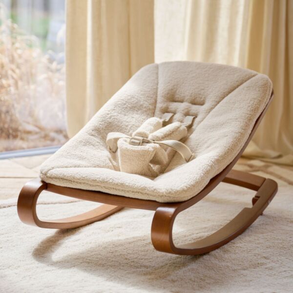 Baby bouncer «Cocoon» | Beige teddy and walnut