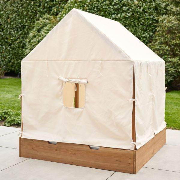 canvas tent for garden playhouse with natural look and tie backs from Petite Amélie