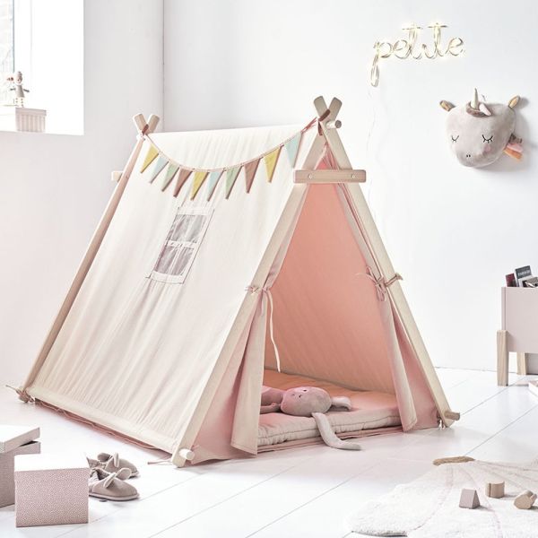 childrens beige tee pee tent with bunting beige Petite Amélie