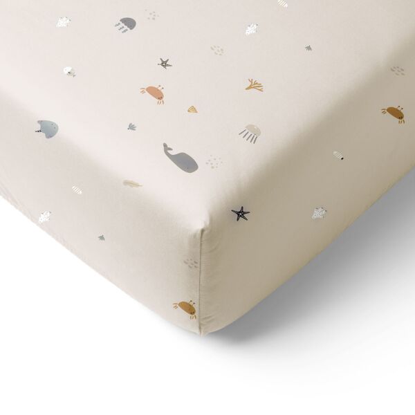 COT FITTED SHEET 60 x 120 CM «SEA LIFE» | BEIGE-SAND