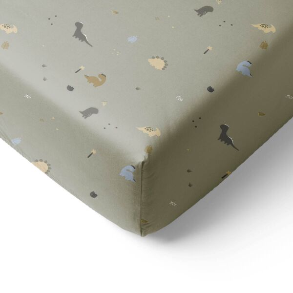 JUNIOR BED FITTED SHEET 80x160 CM «DINO» | GREY-GREEN