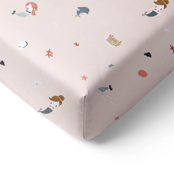 FITTED SHEET SINGLE BED 90x200 CM «MERMAIDS» | LIGHT DUSTY PINK