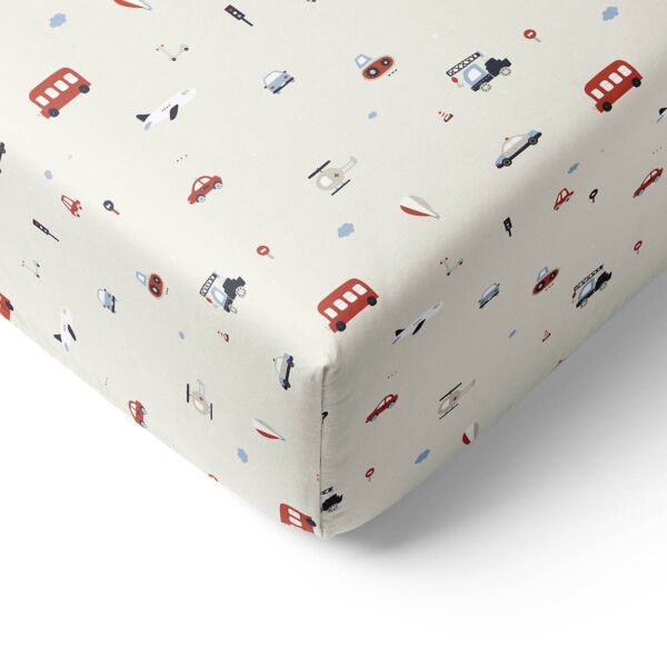 TODDLER BED FITTED SHEET 70 X 140 CM «VEHICLES» | BEIGE