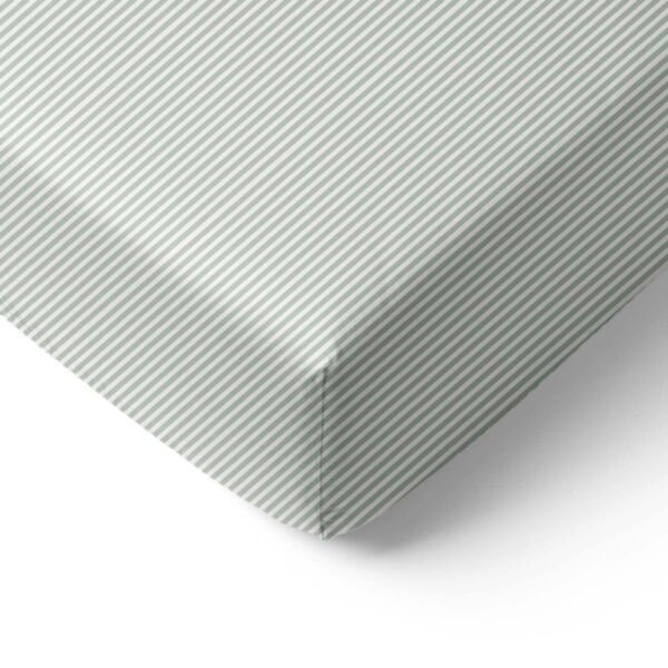 FITTED SHEET 90 x 200 CM «STRIPED» | OFF-WHITE AND GREEN