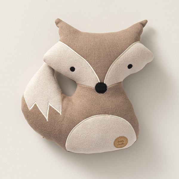 knitted cotton fox soft toy cushion from Petite Amélie