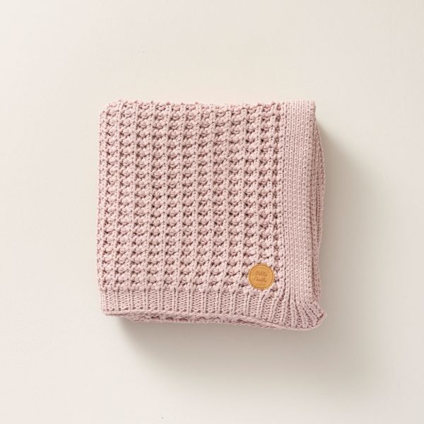 knitted pink 100x80cm baby blanket petite amelie
