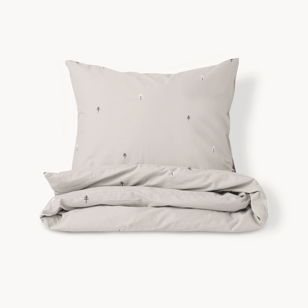 Organic cotton Duvet Cover Set «Forêt» 140x200cm, incl. Pillowcase | Light Grey