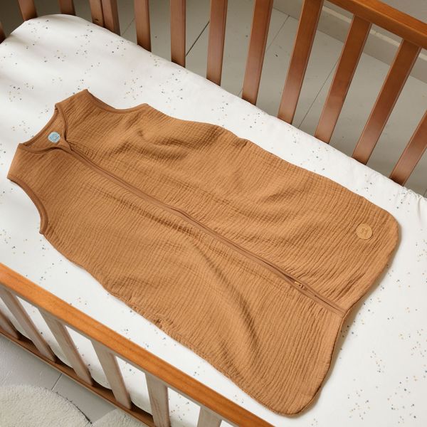 Sleeping bag for 18 to 36 months 0.5 tog in caramel muslin cotton from Petite Amélie 