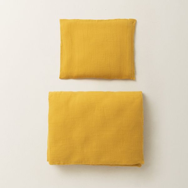 toddler bedding set in mustard yellow 120x150 organic cotton from Petite Amélie