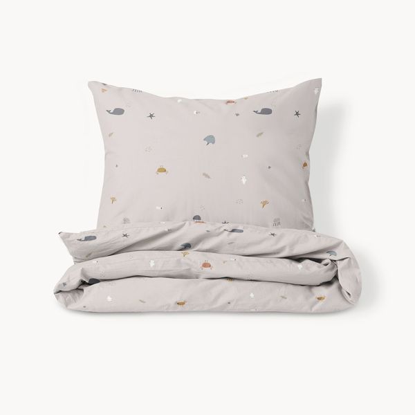 toddler single duvet cover set sea life print beige 140x200 Petite Amélie