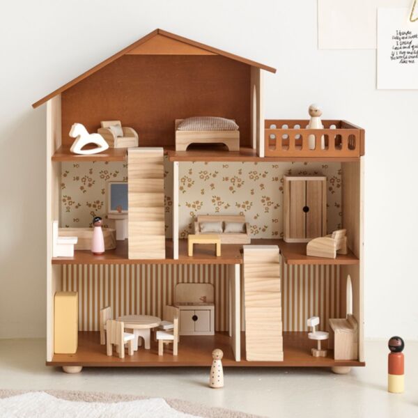 Wooden dolls house «Noyer» | incl. 19-piece furniture set | Walnut
