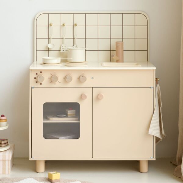 Wooden play kitchen «Biscuit» | Incl. 6-piece accessory set | Beige