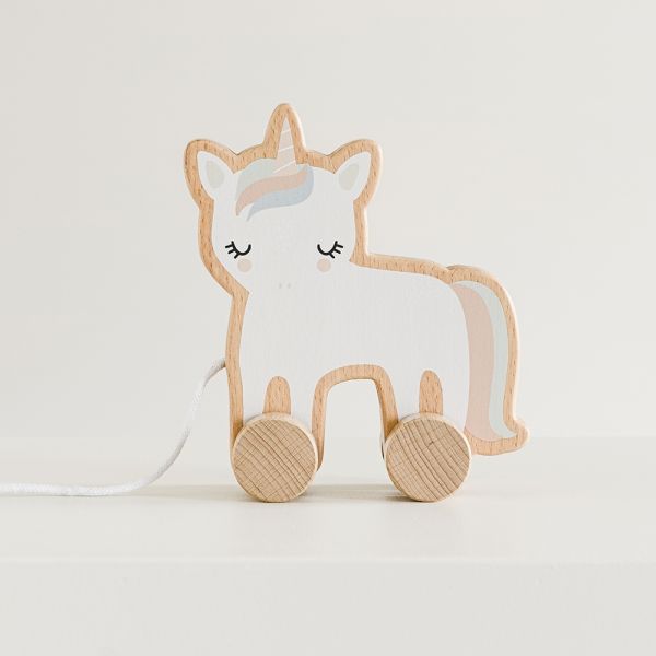 wooden animal pull along toy unicorn from Petite Amélie