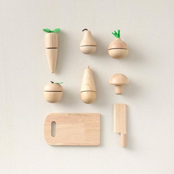 wooden fruit and vegetable toy set with chopping board from Petite Amélie