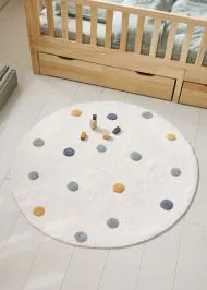 Kids carpet round washable off white with dots 110x110cm cotton from Petite Amélie