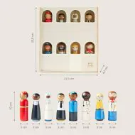 wooden dollhouse figures with professions in set with 21 by 23 by 4 cm box and 10 cm height from petite amelie