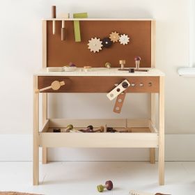 Wooden toy workbench «Noyer» | Incl. 34-piece tool set | Walnut