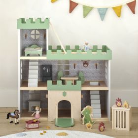 Wooden dolls house knights castle | Incl. dolls and 17 accessories | Green