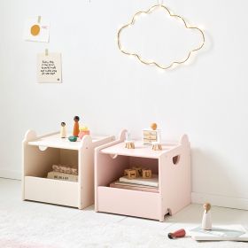 SET OF 2 WOODEN TOY STORAGE BOXES «ARC-EN-CIEL» | PINK AND LIGHT BEIGE