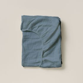 FITTED SHEET 90 X 200 CM MUSLIN COTTON | DENIM BLUE
