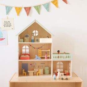 Wooden dolls house «Pastel» | incl. 15-piece furniture set | 60 cm | mulitcolour