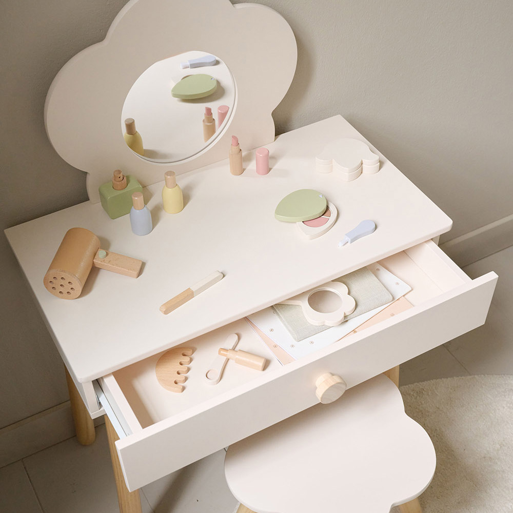 Kids Wooden Dressing Table  Mirror Off-white  Petite Amlie