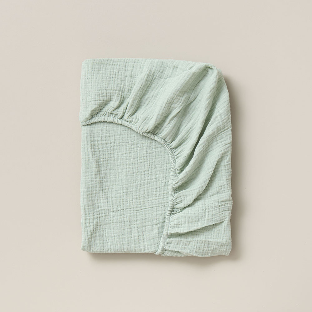 FITTED SHEET 90 X 200 CM MUSLIN COTTON | GREEN