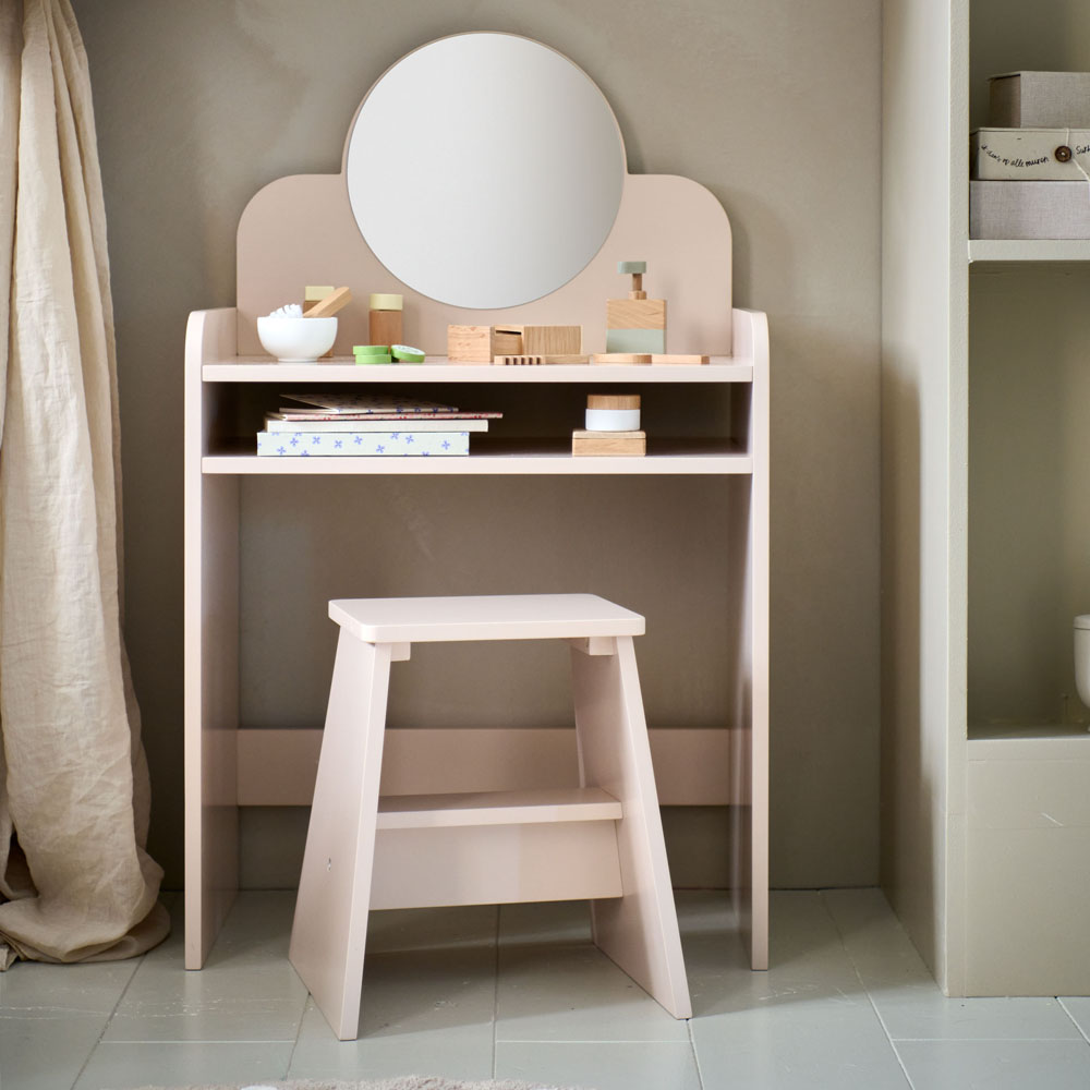 KIDS DRESSING TABLE WITH MIRROR AND CHAIR | WOOD |«BELLE» | PINK