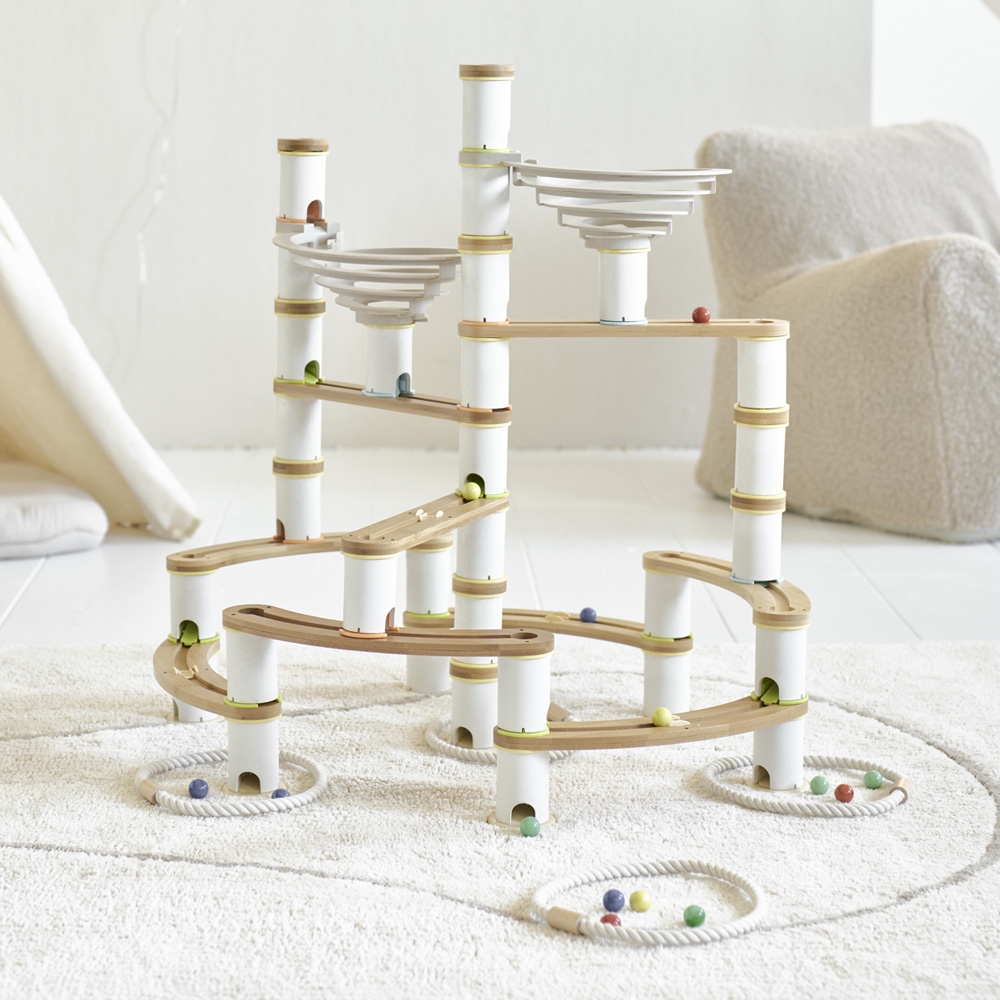 Bamboo marble run (incl. 4 colours of marbles)