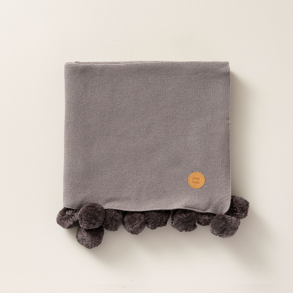 Baby Blanket with Pom-Poms | 80x100 cm | Cadet grey