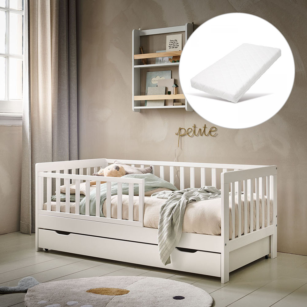 Kids bed + mattress bundle «Plume» 140x70 White 