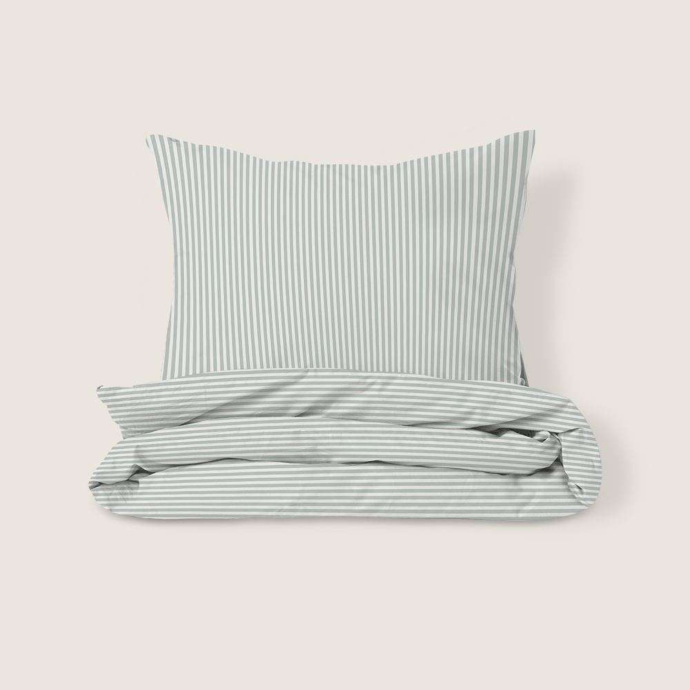 DUVET COVER SET 120 X 150 CM «STRIPED» | OFF-WHITE AND GREEN
